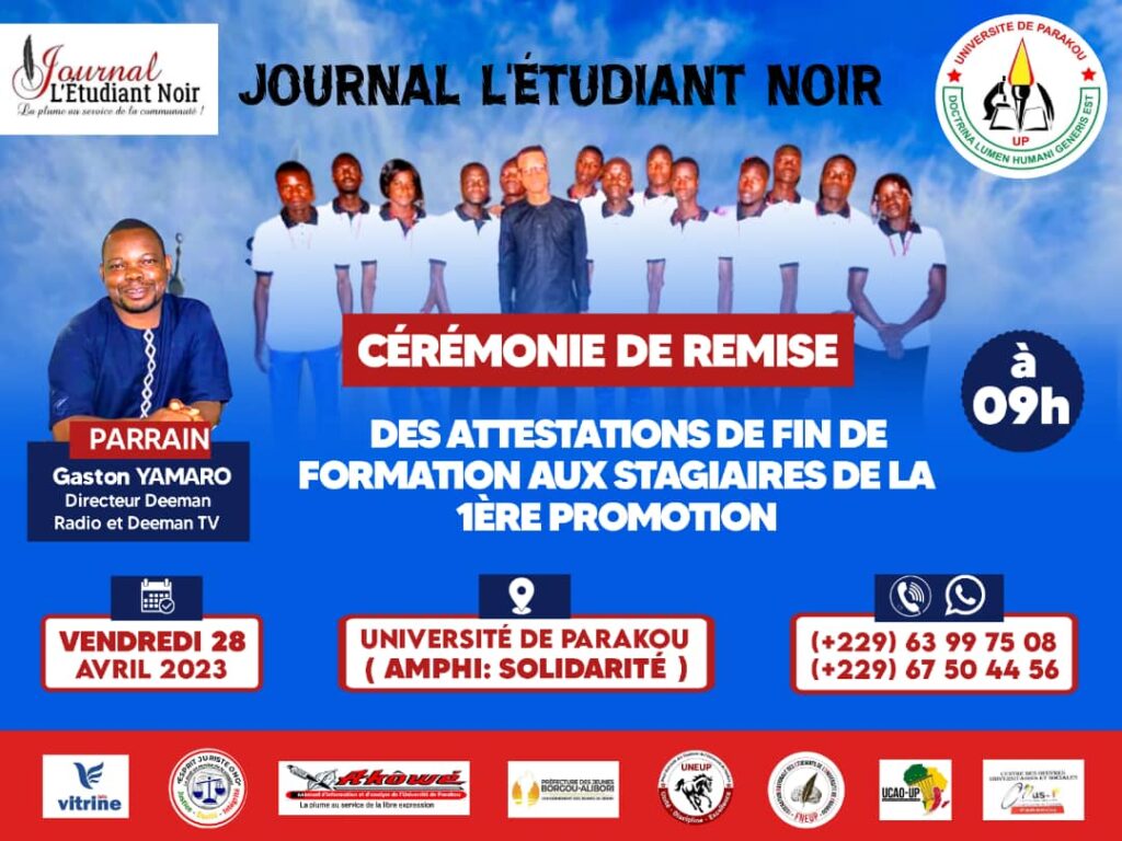 Journal L'étudiant Noir de l'Université de Parakou : Les stagiaires de la 1ère promotion reçoivent leurs parchemins le vendredi prochain