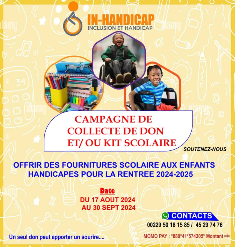 Rentrée scolaire 2024-2025 : L'ONG IN-HANDICAP lance une collecte de dons au profit des élèves handicapés