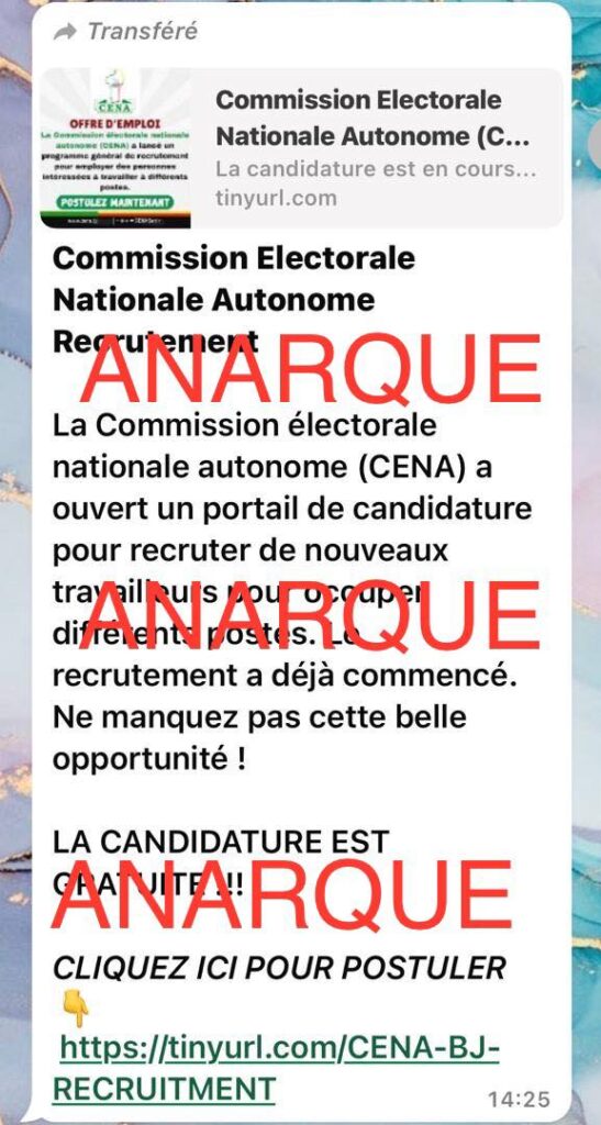Fausse annonce de recrutement à la Céna